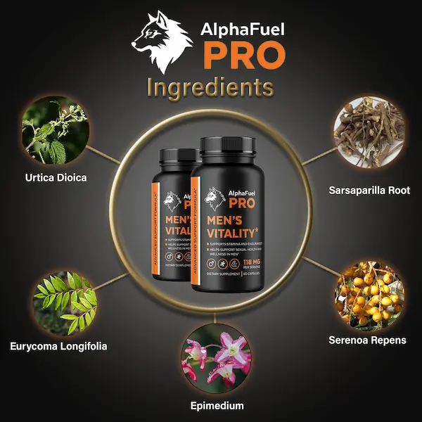 Ingredientes de AlphaFuel Pro: ortiga, tongkat ali, epimedium, palma enana y raíz de zarzaparrilla