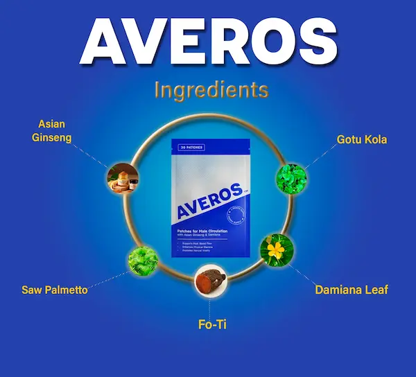 Ingredientes de Averos: ginseng asiático, gotu kola, damiana, fo-ti y saw palmetto