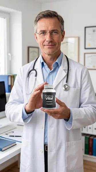 Médico sosteniendo un bote de ForceVital