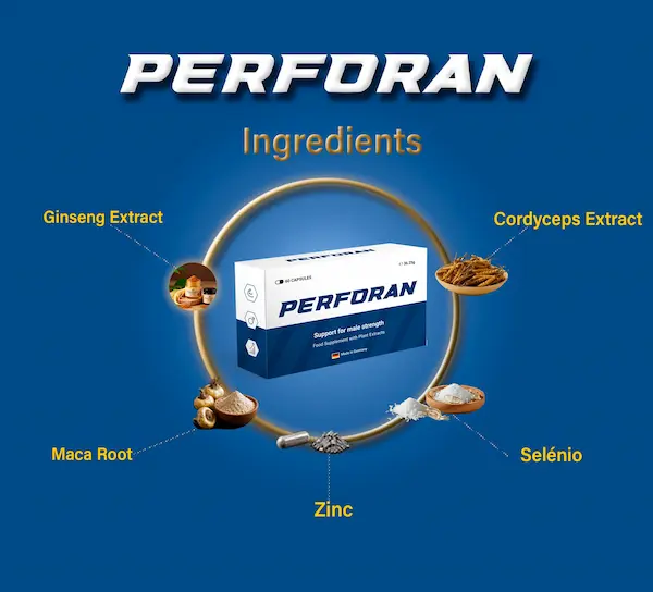 Ingredientes de Perforan: extracto de ginseng, extracto de cordyceps, raíz de maca, zinc y selenio