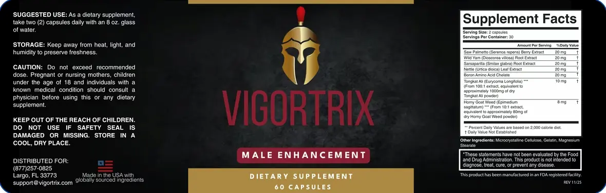 Etiqueta oficial del suplemento Vigortrix